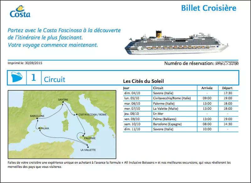 Les détails du circuit de la croisière