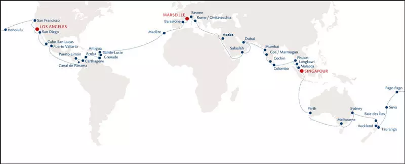 Le trajet de l'édition 2015 de la croisière des Grands Océans