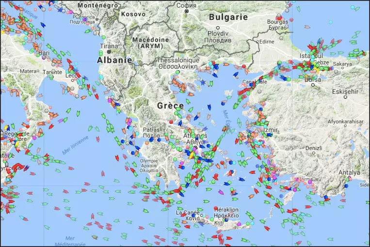 Carte de Marine Traffic avec le trafic maritime en temps réel
