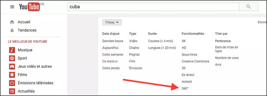Recherche de vidéos en 360