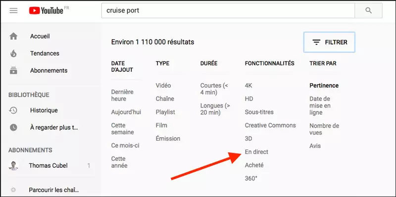 Filtrer les vidéos en direct