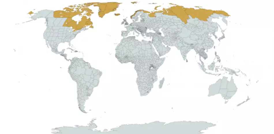 Carte mettant en avant les régions du monde où se situe les ours polaires