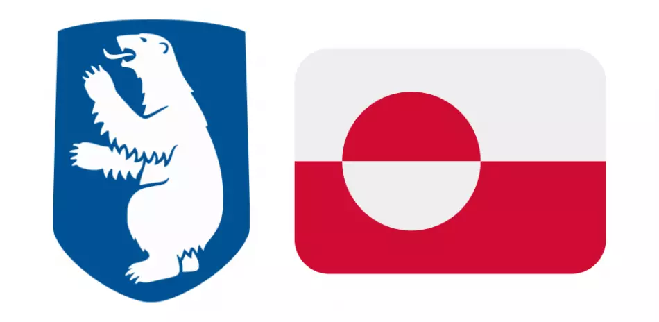 de gauche à droite : l'armoirie et le drapeau du Groenland