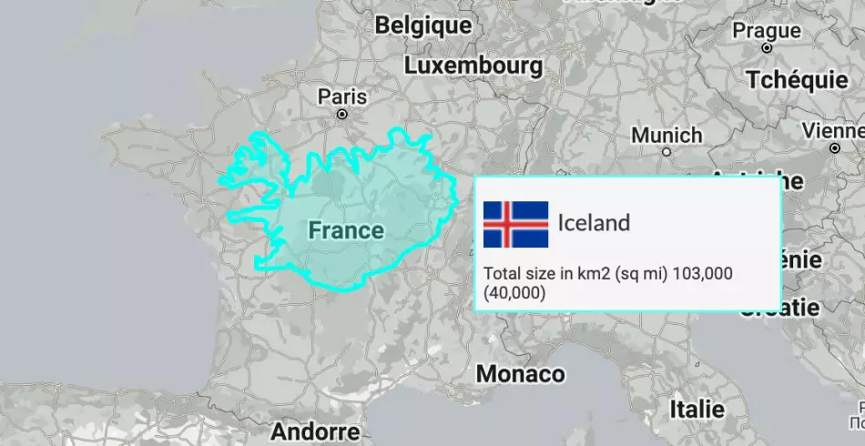 La taille de l'Islande sur une carte (en comparaison avec la France)
