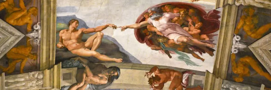 La création d’Adam, peinture fresque de 1512 figurant dans l'enceinte de la chapelle Sixtine par Michelangelo