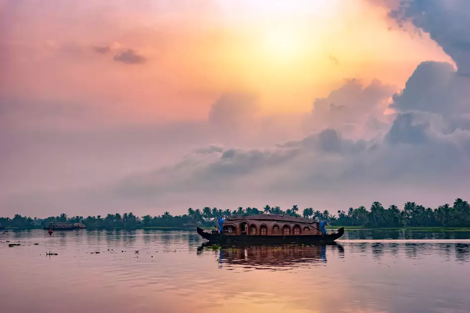 Un houseboat au milieu des backwaters