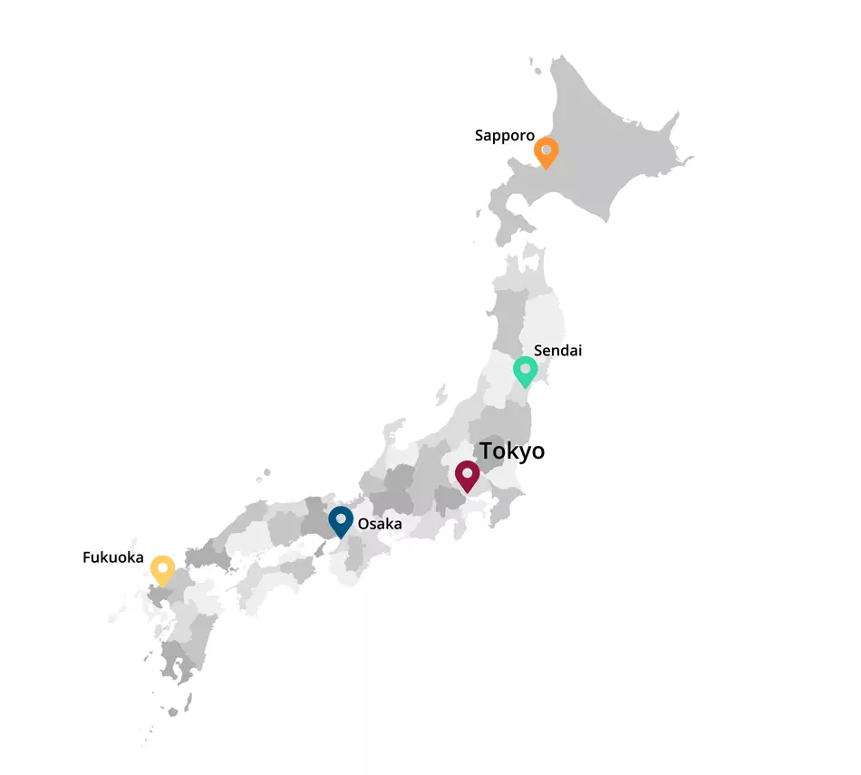 Osaka sur une carte du Japon