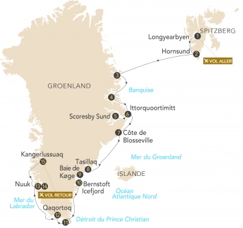 Itinéraire Pics et glaciers du Groenland