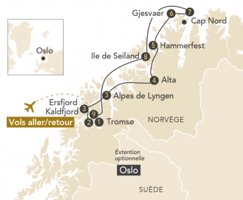 Itinéraire Laponie et la route du Cap Nord, à la recherche des aurores boréales