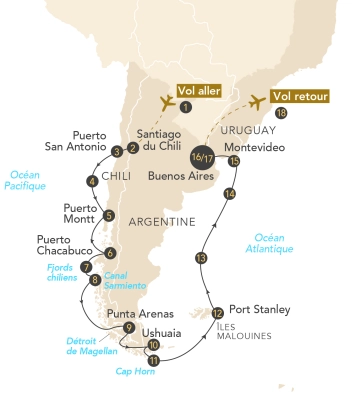 Itinéraire Croisière en Patagonie et Terre de Feu