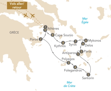Itinéraire Croisière dans les Cyclades sur le voilier MS Panorama