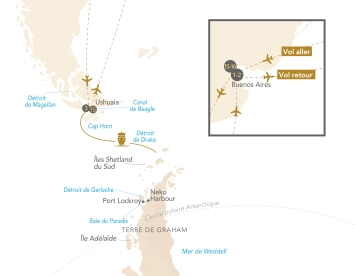 Itinéraire Croisière en Péninsule Antarctique et passage du cercle polaire