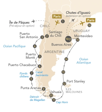 Itinéraire Croisière en Patagonie et Terre de Feu
