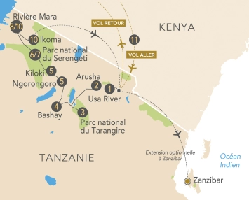 Itinéraire Aventures en Tanzanie  et détente à Zanzibar