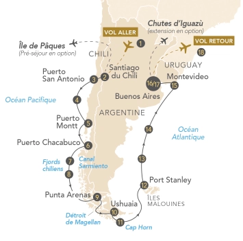 Itinéraire Croisière en Patagonie et Terre de Feu : voyage au bout du monde