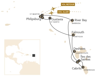 Itinéraire Voiles au Vent vers les Caraïbes