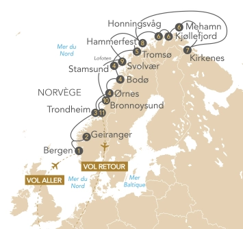 Itinéraire Entre fjords et mythes, l'absolue Norvège en croisière