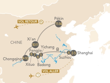 Itinéraire Trésors de Shanghai à Pékin lors d'une croisière sur le Yangtsé