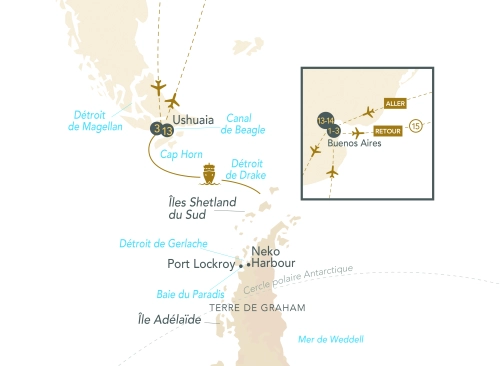 Itinéraire À la découverte de l’Antarctique : Péninsule & Terres du Sud