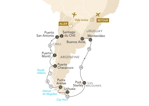 Itinéraire Fjords chiliens et bout du monde : cap sur la patagonie