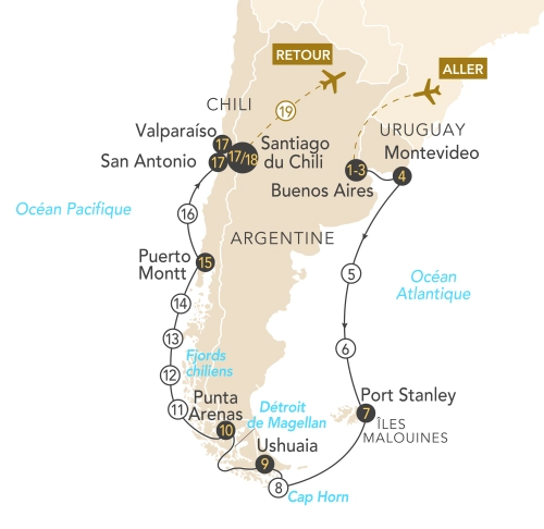 Itinéraire Patagonie et Terres australes avec Franck Ferrand : Argentine & Chili
