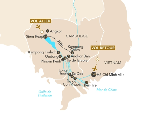 Itinéraire Croisière au fil du Mékong, du Cambodge au Vietnam