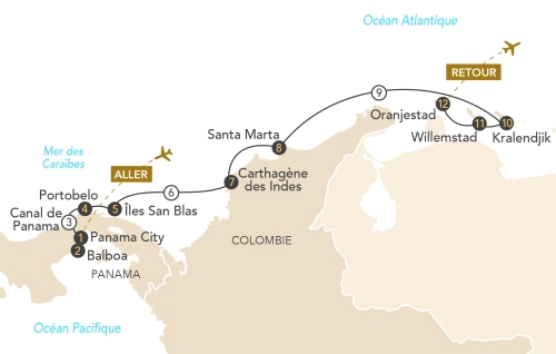 Itinéraire Traversée du Canal de Panama et cités coloniales des Caraïbes