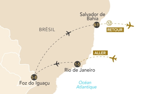 Itinéraire Le Brésil en majesté : Carnaval de Rio, Iguaçu et Salvador de Bahia