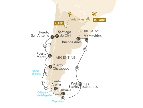 Itinéraire Patagonie et Terres australes : des Andes aux fjords de Terre de Feu