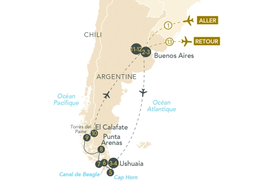 Itinéraire Croisière-expédition en Patagonie : cap Horn & Perito Moreno
