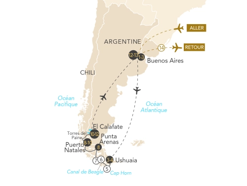 Itinéraire Croisière-expédition en Patagonie : cap Horn & Perito Moreno