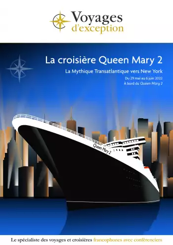 Couverture de la brochure du voyage Traversée de l'Atlantique sur le mythique navire Queen Mary 2