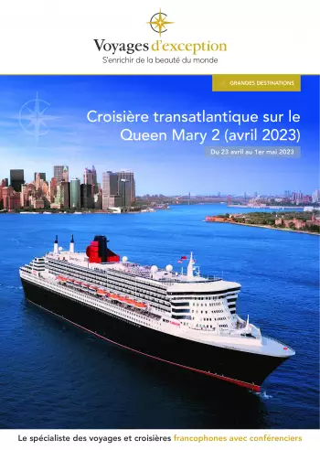 Couverture de la brochure du voyage Croisière transatlantique sur le Queen Mary 2 (avril 2023)