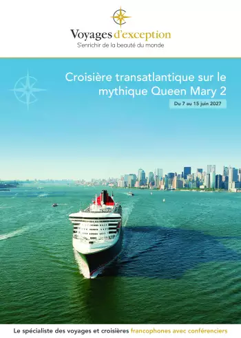 Couverture de la brochure du voyage De Southampton &agrave; New York sur le mythique Queen Mary 2