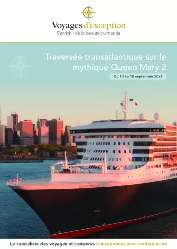 Couverture de la brochure du voyage Travers&eacute;e de Southampton &agrave; New York sur le Queen Mary 2