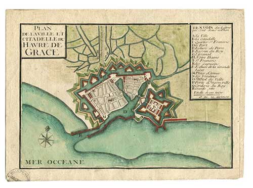 Plan de la Ville et Citadelle du Havre de Grace - Vers 1701. Source : Les archives du Havre