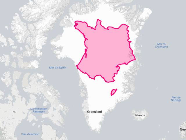 Comparaison taille de la France avec le Groenland