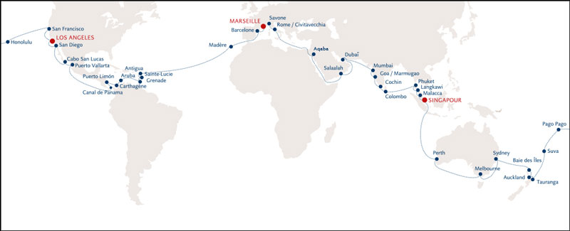 Le trajet de l'édition 2015 de la croisière des Grands Océans