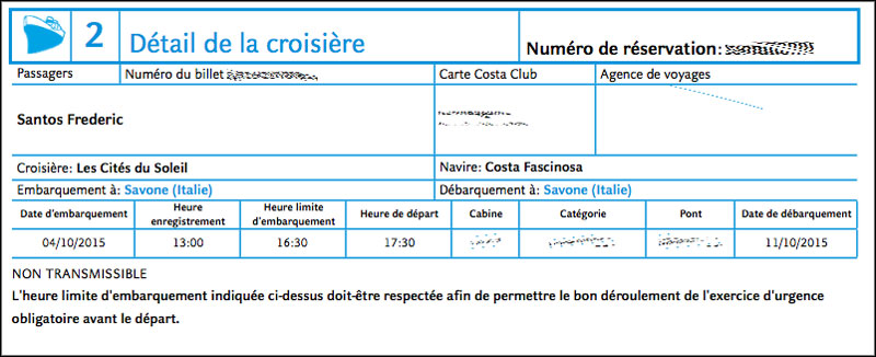 Détails de la croisière sur le carnet de voyage