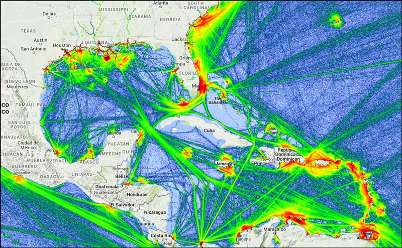 Densité de navigation autour de Cuba
