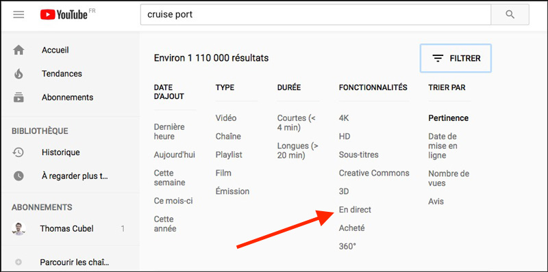 Filtrer les vidéos en direct