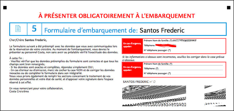 Le formulaire d'embarquement